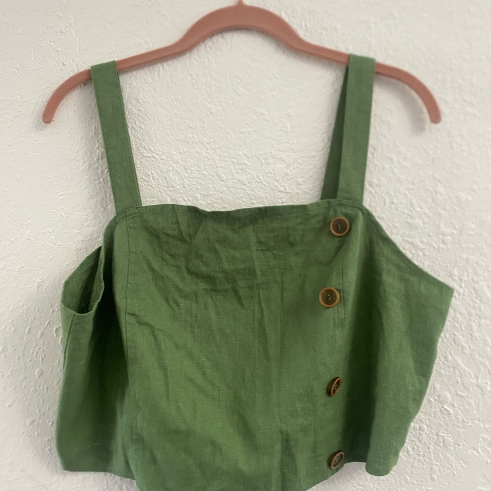 New York & Company Olive Green Linen Tank Crop Top, Size Large